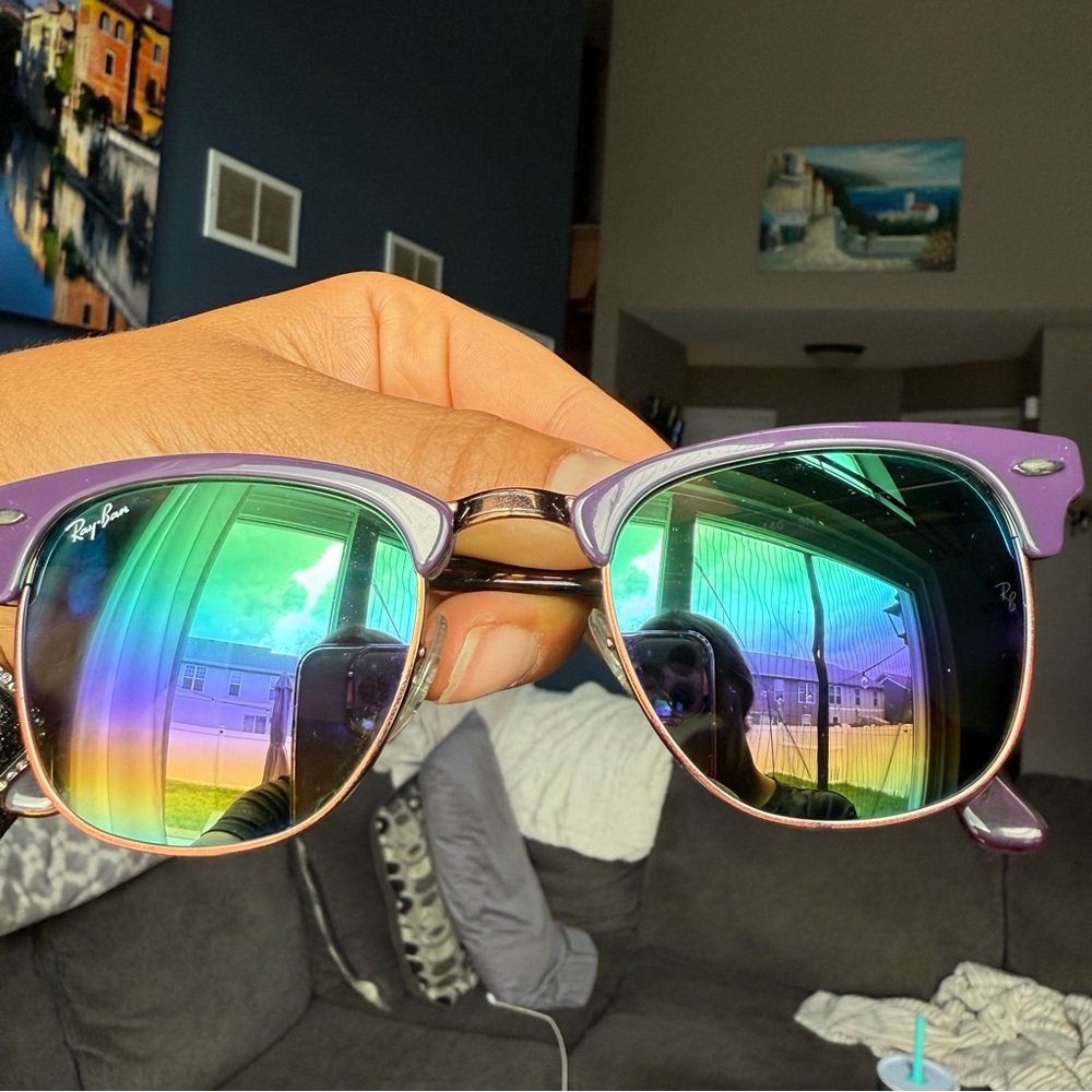 Ray-Ban Clubmaster Purple Frame Sunglasses with Multicolor Lenses